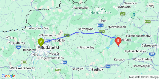 Map: Budapest Keleti Train Station to Miskolc