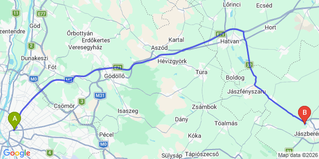 Map: Budapest Keleti Train Station to Mórahalom