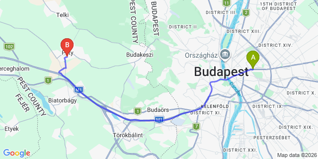 Map: Budapest Keleti Train Station to Páty