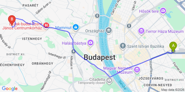 Map: Budapest Keleti Train Station to Pilisszentlászló