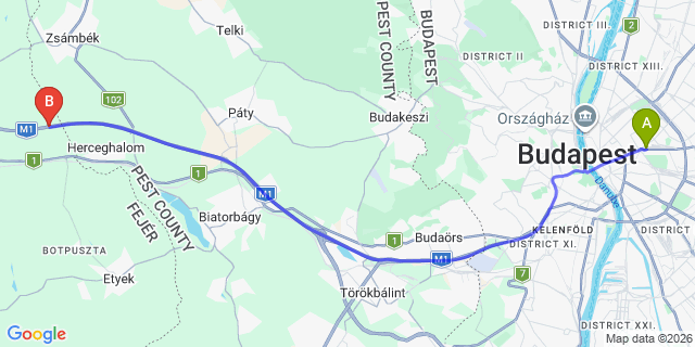 Map: Budapest Keleti Train Station to Szekszárd