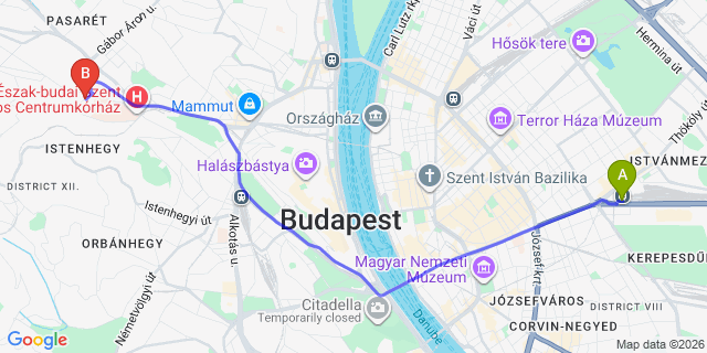 Map: Budapest Keleti Train Station to Szokolya
