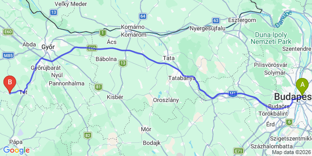 Map: Budapest Keleti Train Station to Tapolca