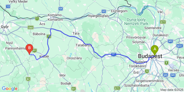 Map: Budapest Keleti Train Station to Tihany