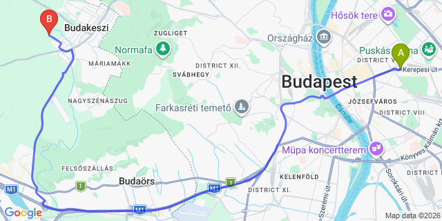 Map: Budapest Keleti Train Station to Zebegény