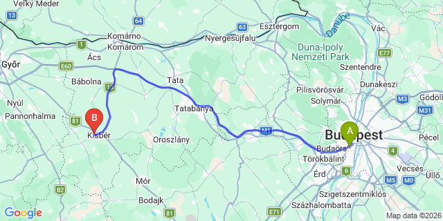 Map: Budapest Kelenföld Train Station to Balatonalmádi