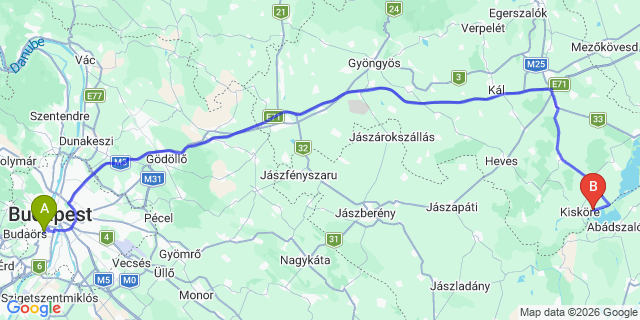 Map: Budapest Kelenföld Train Station to Bogács