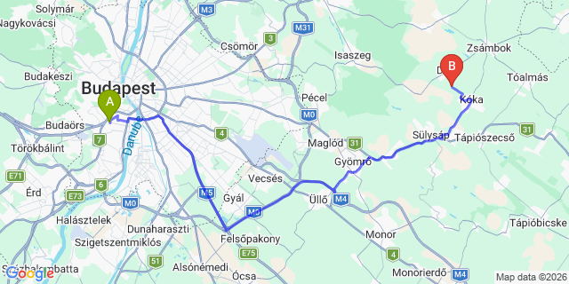 Map: Budapest Kelenföld Train Station to Dány
