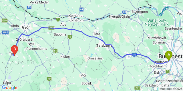 Map: Budapest Kelenföld Train Station to Dunaszeg