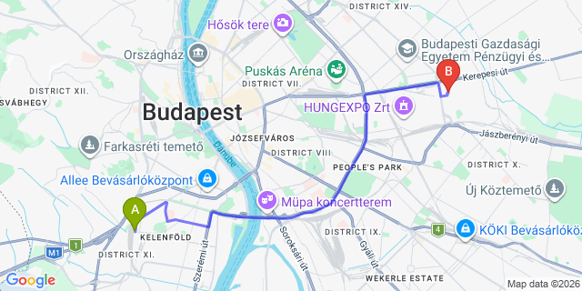 Map: Budapest Kelenföld Train Station to Göd