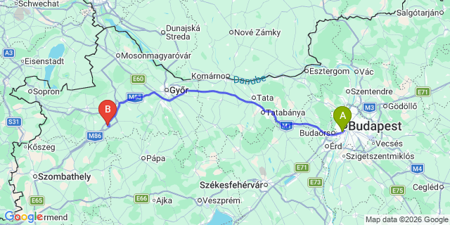 Map: Budapest Kelenföld Train Station to Hévíz