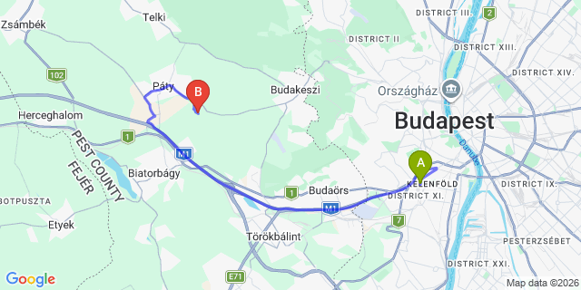 Map: Budapest Kelenföld Train Station to Paks