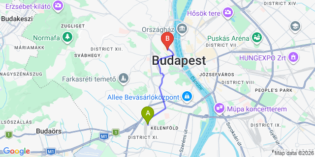 Map: Budapest Kelenföld Train Station to Szigetszentmiklós