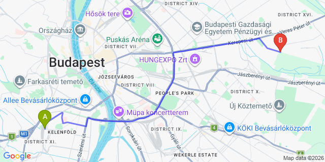 Map: Budapest Kelenföld Train Station to Sződ