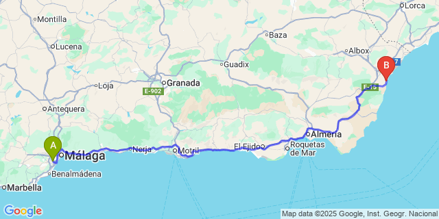 Map: Malaga Airport (AGP), Marbella to Garrucha