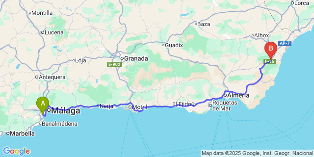 Map: Malaga Airport (AGP), Marbella to Los Gallardos