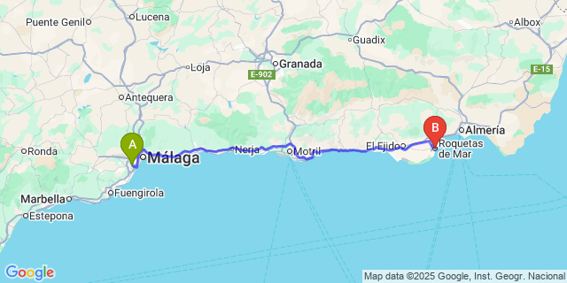 Map: Malaga Airport (AGP), Marbella to Roquetas de Mar