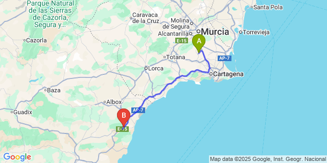 Map: Murcia Airport (RMU) to Los Gallardos