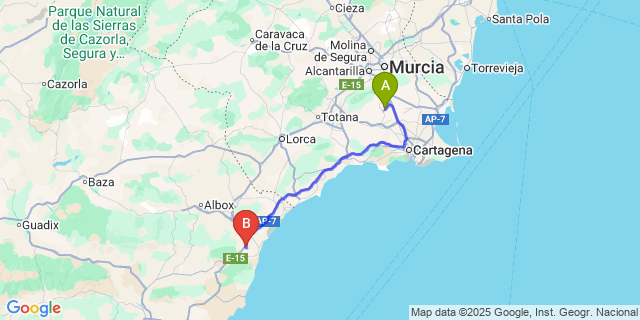 Map: Murcia Airport (RMU) to Valle del Este Golf Resort (Vera)