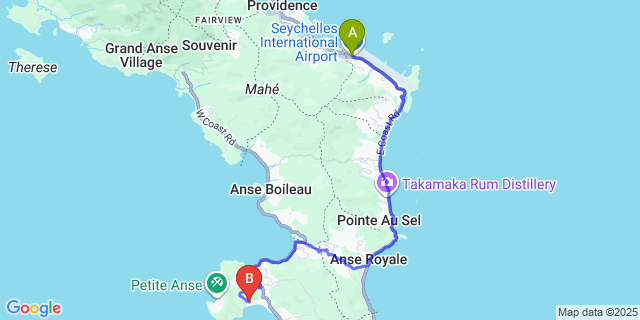 Map: Seychelles Airport (SEZ) to Kempinski Seychelles Resort