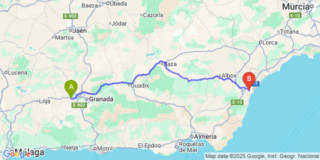 Map: Granada Airport (GRX) to Desert Springs Golf Resort