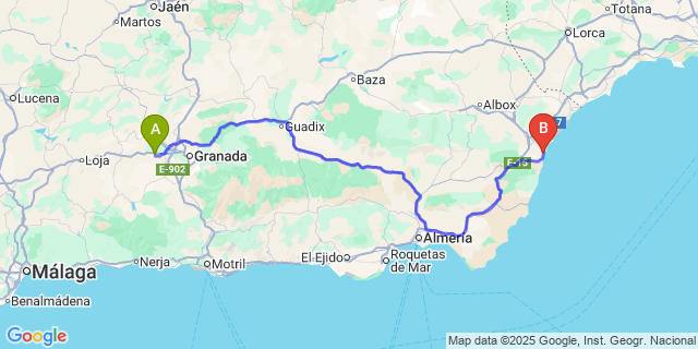 Map: Granada Airport (GRX) to Garrucha