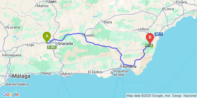Map: Granada Airport (GRX) to Los Gallardos