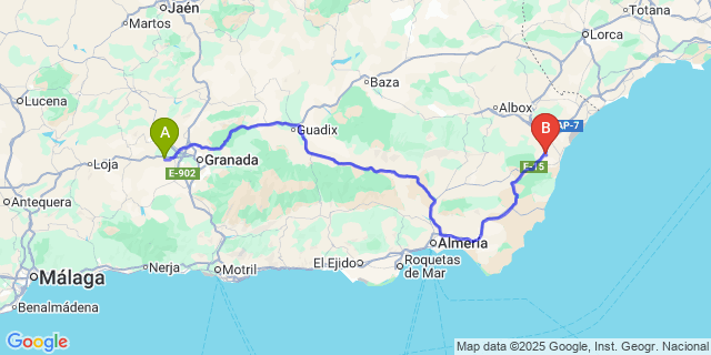 Map: Granada Airport (GRX) to Valle del Este Golf Resort (Vera)