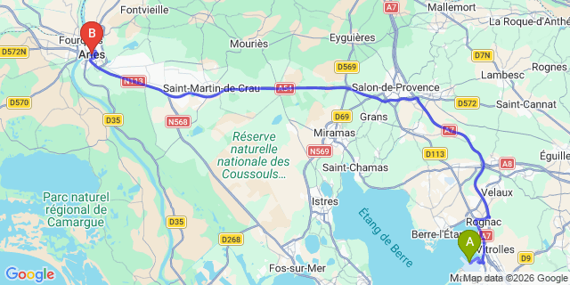 Map: Marseille Airport (MRS) to Arles