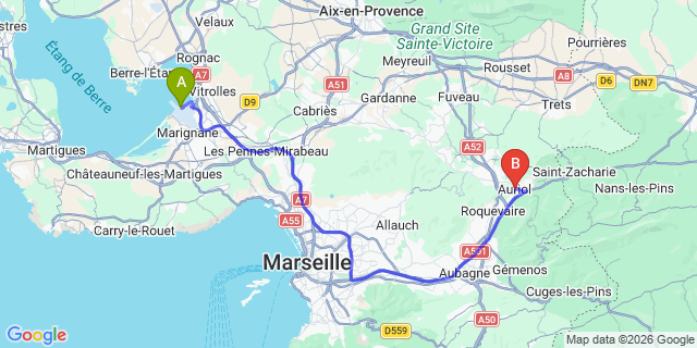 Map: Marseille Airport (MRS) to Auriol