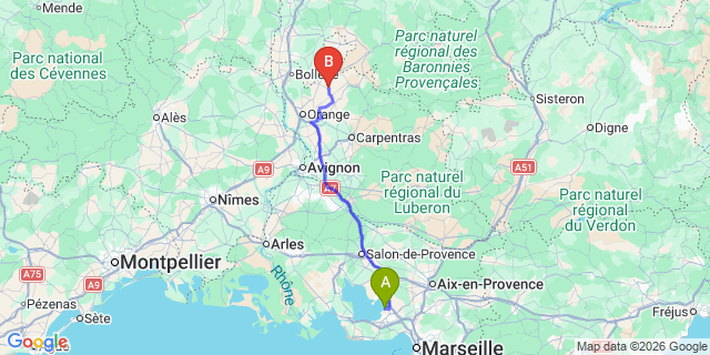 Map: Marseille Airport (MRS) to Cairanne