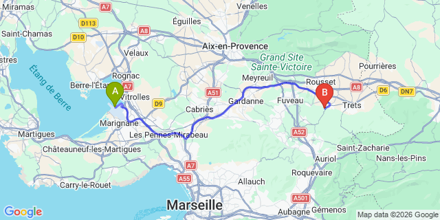 Map: Marseille Airport (MRS) to Camping Le Devancon
