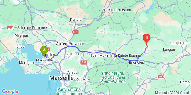 Map: Marseille Airport (MRS) to Cotignac