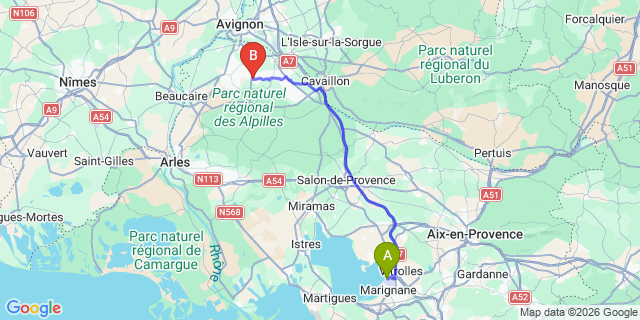 Map: Marseille Airport (MRS) to Eyragues