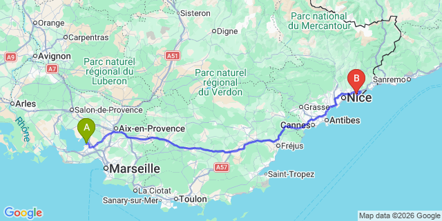 Map: Marseille Airport (MRS) to Eze