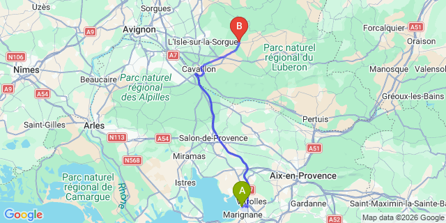 Map: Marseille Airport (MRS) to Gordes
