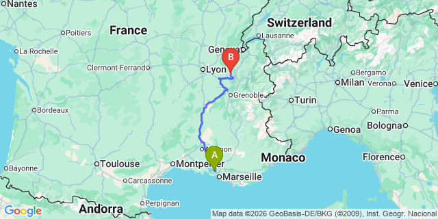 Map: Marseille Airport (MRS) to Grenoble city (all areas)
