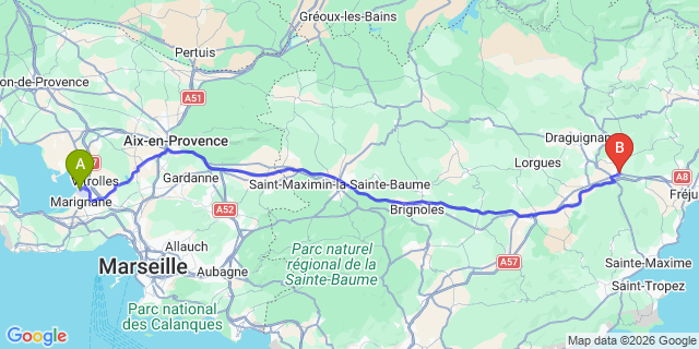 Map: Marseille Airport (MRS) to Le Muy