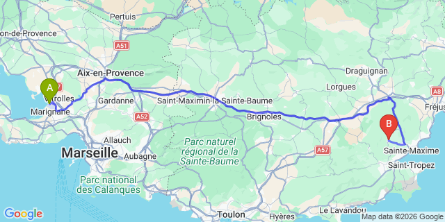 Map: Marseille Airport (MRS) to Le Plan-de-la-Tour