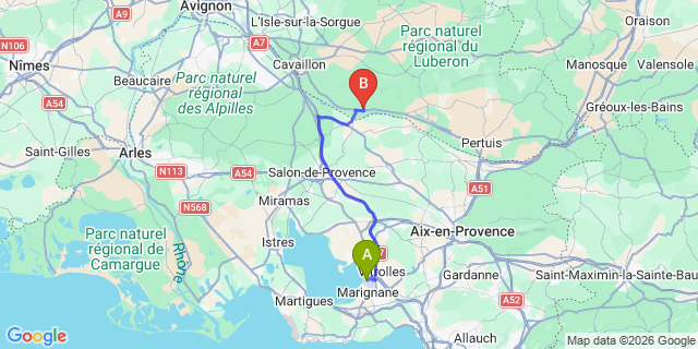 Map: Marseille Airport (MRS) to Merindol