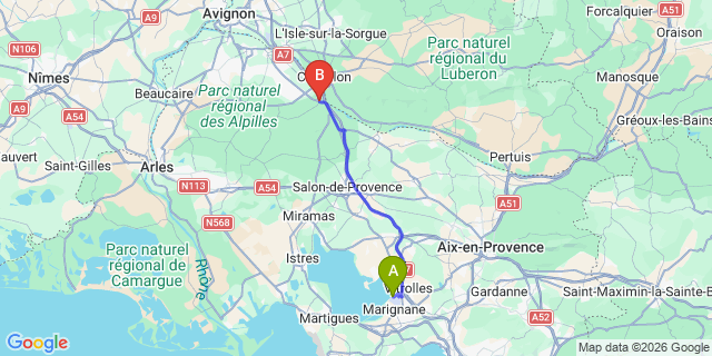 Map: Marseille Airport (MRS) to Orgon