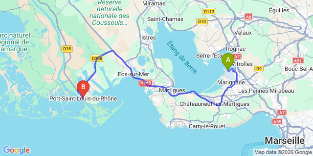 Map: Marseille Airport (MRS) to Port-Saint-Louis-du-Rhone