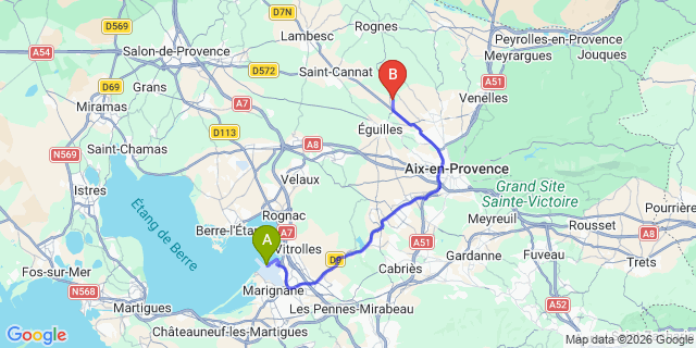 Map: Marseille Airport (MRS) to Puyricard