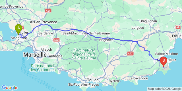 Map: Marseille Airport (MRS) to Ramatuelle