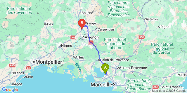 Map: Marseille Airport (MRS) to Roquemaure