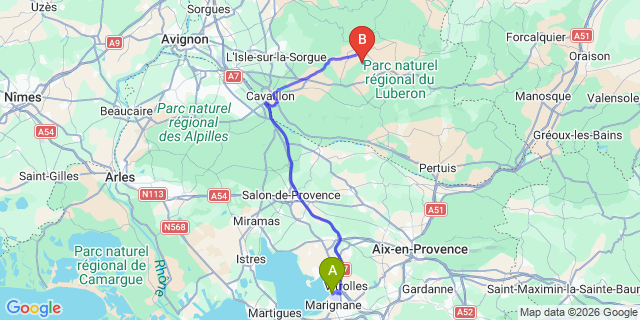 Map: Marseille Airport (MRS) to Roussillon