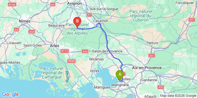 Map: Marseille Airport (MRS) to Saint-Remy-de-Provence