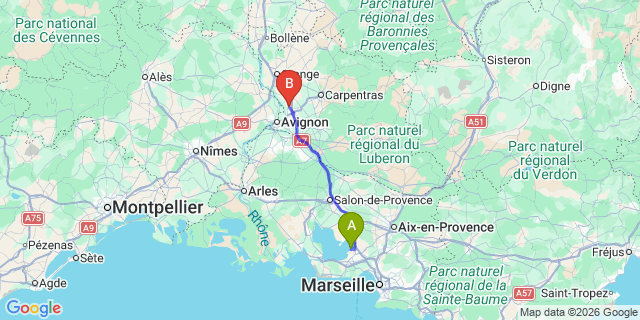 Map: Marseille Airport (MRS) to Sorgues