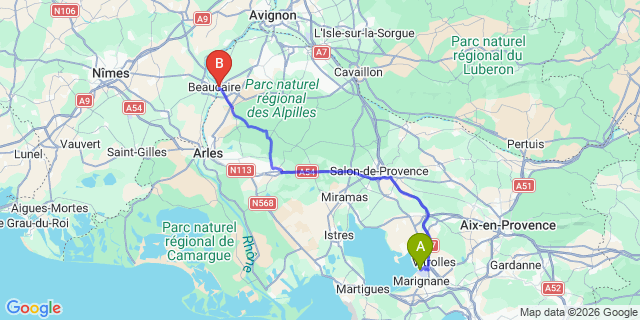 Map: Marseille Airport (MRS) to Tarascon