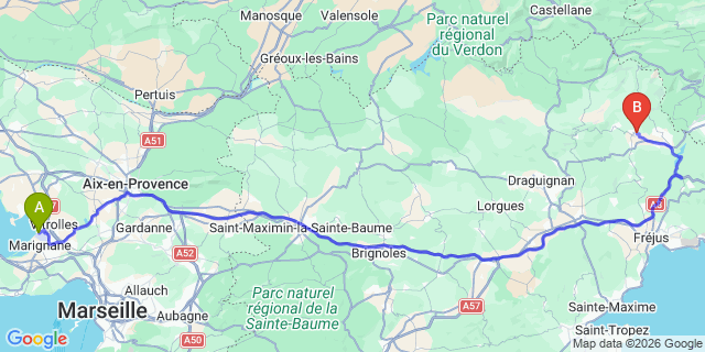 Map: Marseille Airport (MRS) to Tourrettes